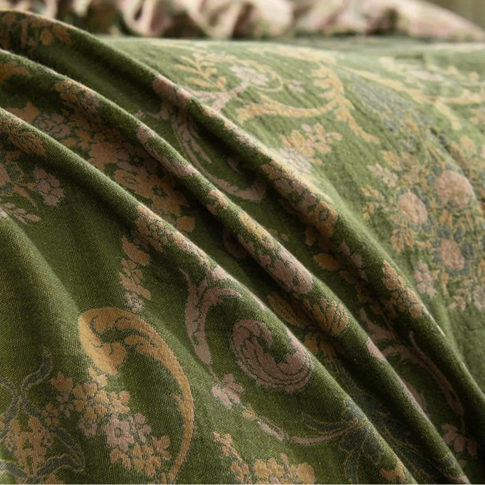 NEW Anthropologie Green Linen Reversible Queen / King Bedding Duvet & Sham Set